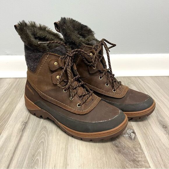 Merrell Snow Boots Women’s 9 Sylva Potting Soil Brown Lace Up Winter Duck - Picture 1 of 7